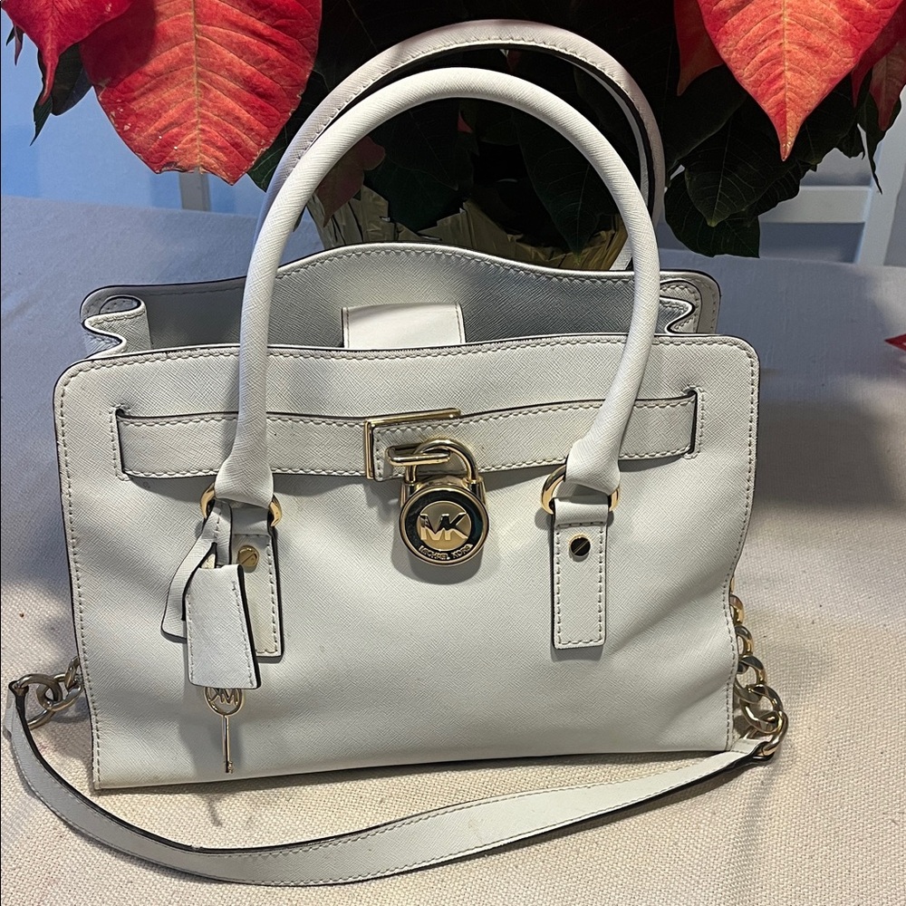 MICHAEL Michael Kors White Satchel with Gold Hardware